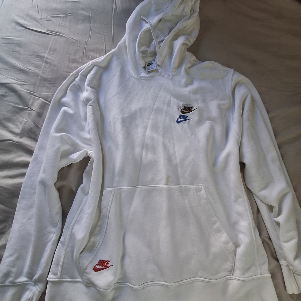 Nike White Hoodie with Multicolor Logos